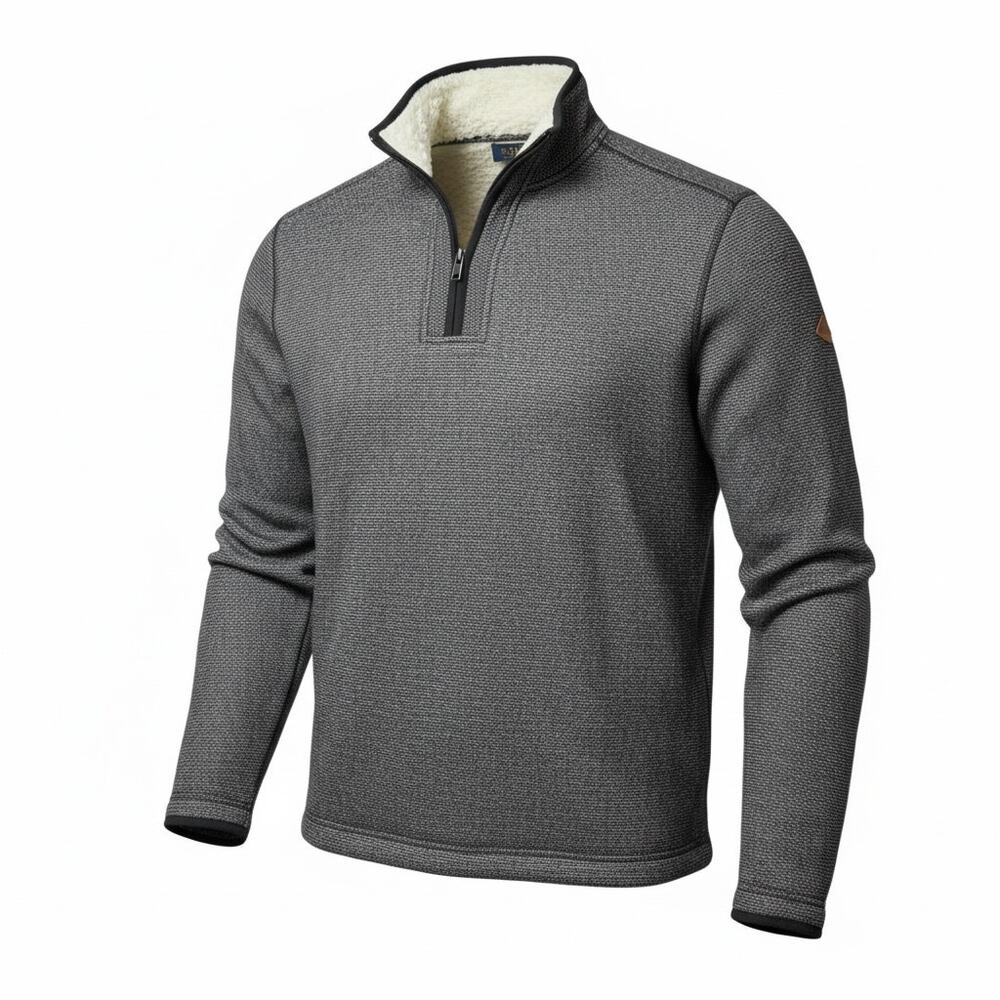 Orvis Men’s L Sherpa Lined Quarter Zip Sweater Jacket Gray Fleece Pullover